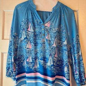 Lilly Pulitzer Blue and Pink Sailboat Blouse